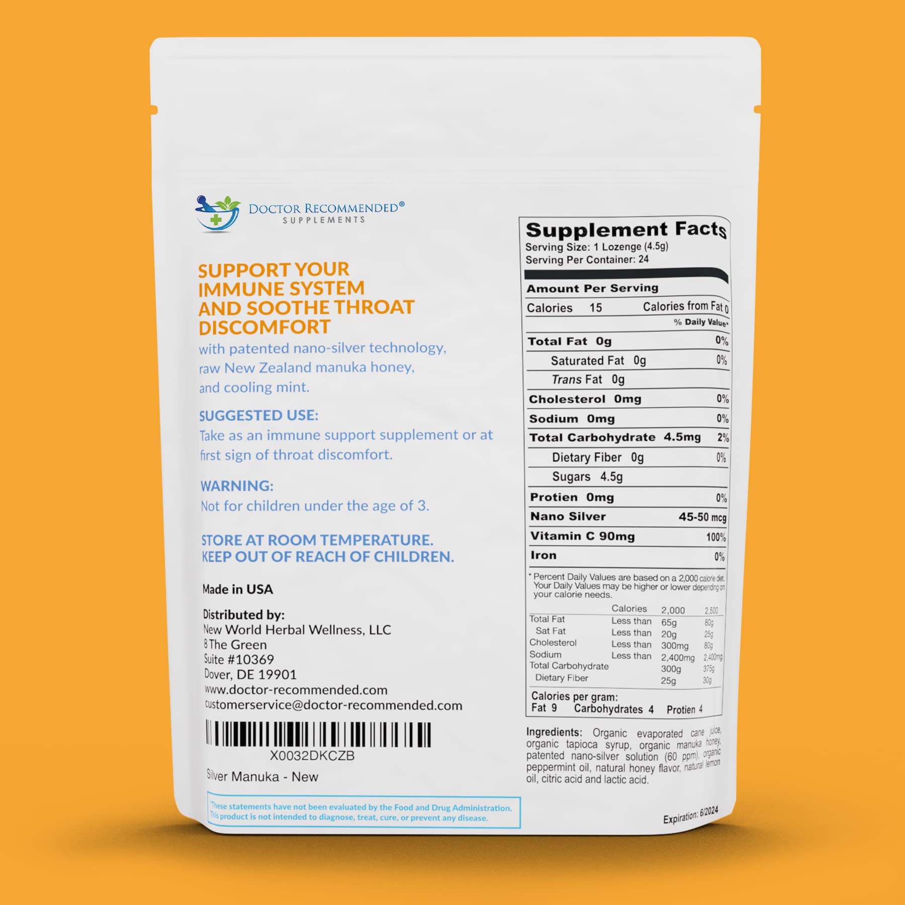 Manuka honey silver lozenges by Doctor Recommended Supplements
