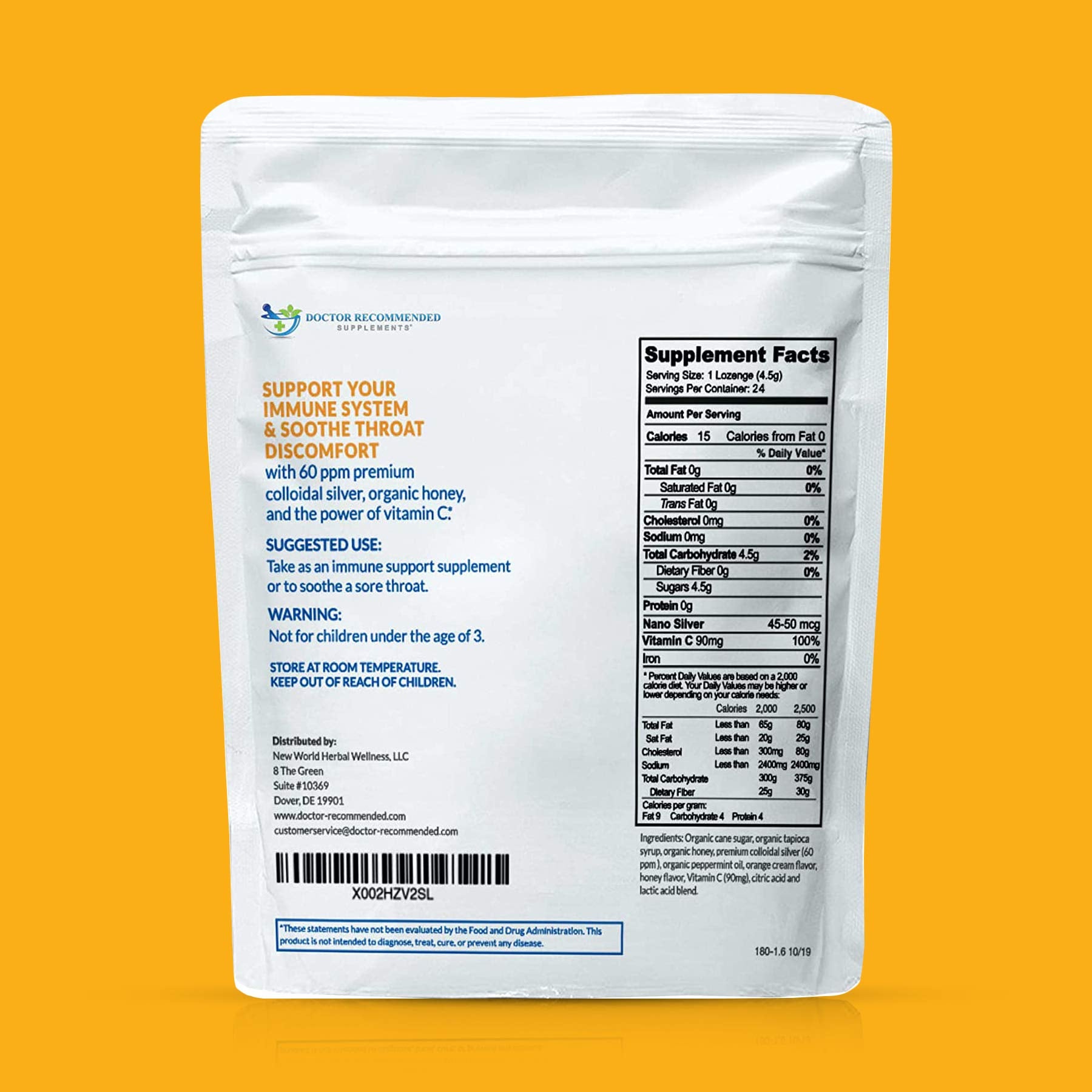 DOCTOR RECOMMENDED SUPPLEMENTS Orange flavor lozenges dissolving quickly and soothing the throat
