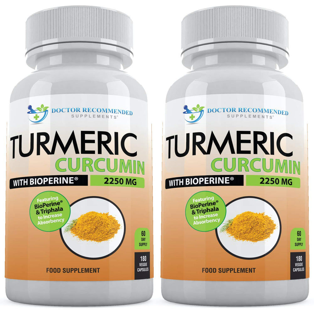 Doctor Recommended Supplements Turmeric Curcumin bottle with pour showing easy dosing.
