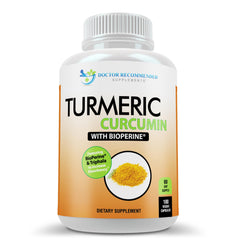 DOCTOR RECOMMENDED SUPPLEMENTS turmeric curcumin bottle showcases organic vegan formula