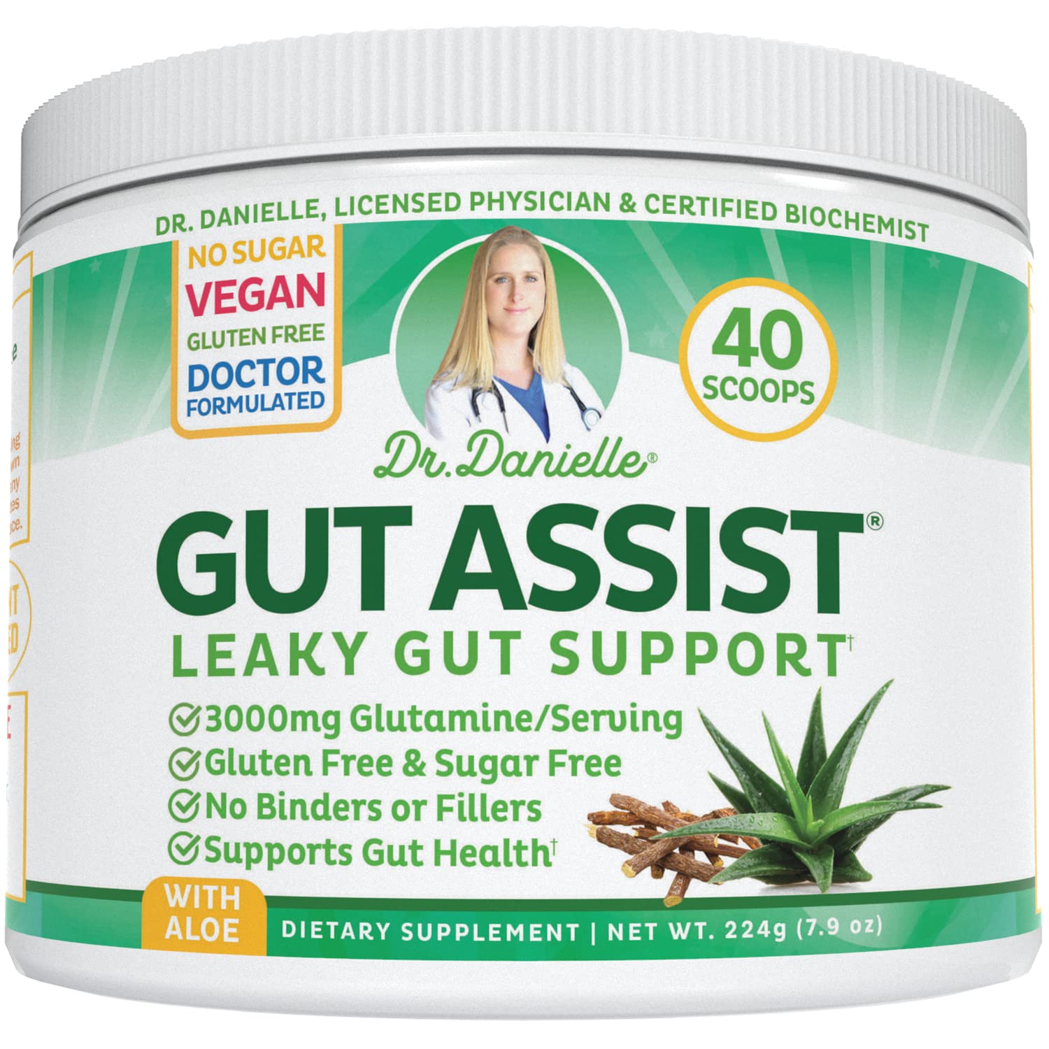 Doctor Danielle GutAssist tub front promoting gut support and digestive comfort.