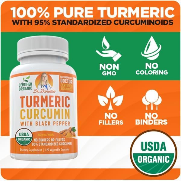 Dr Danielle ingredients panel showing organic turmeric in veggie capsule.