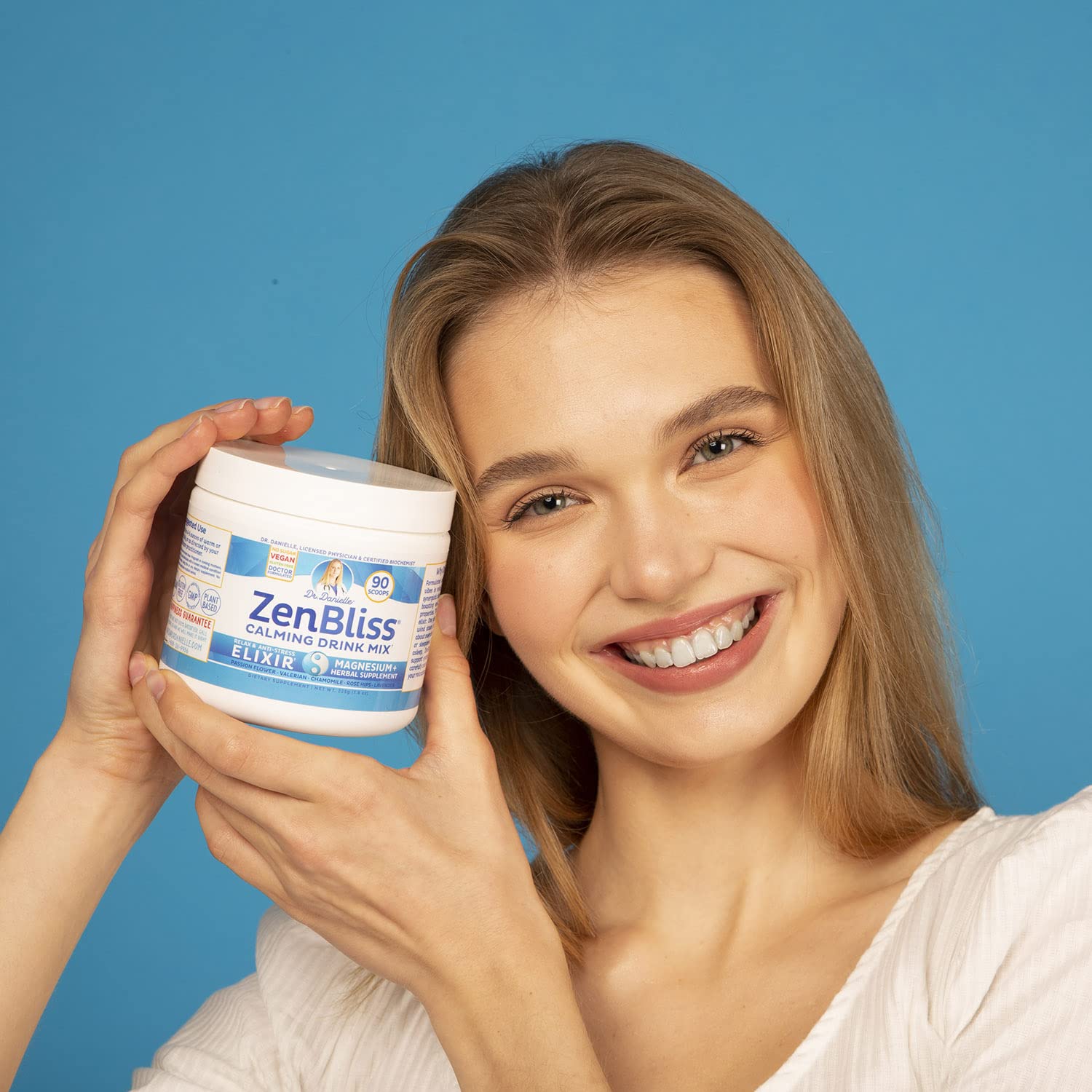 Doctor Danielle Zenbliss powder scoop shows an easy mix for a soothing nightly ritual.