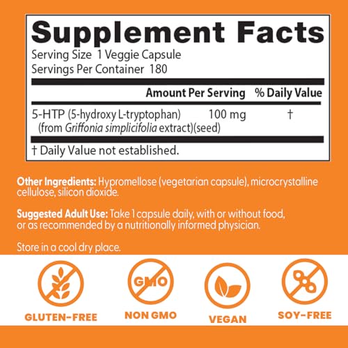 Doctor’s Best 5-HTP label featuring gluten-free formulation.