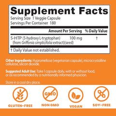 Doctor’s Best 5-HTP label featuring gluten-free formulation.