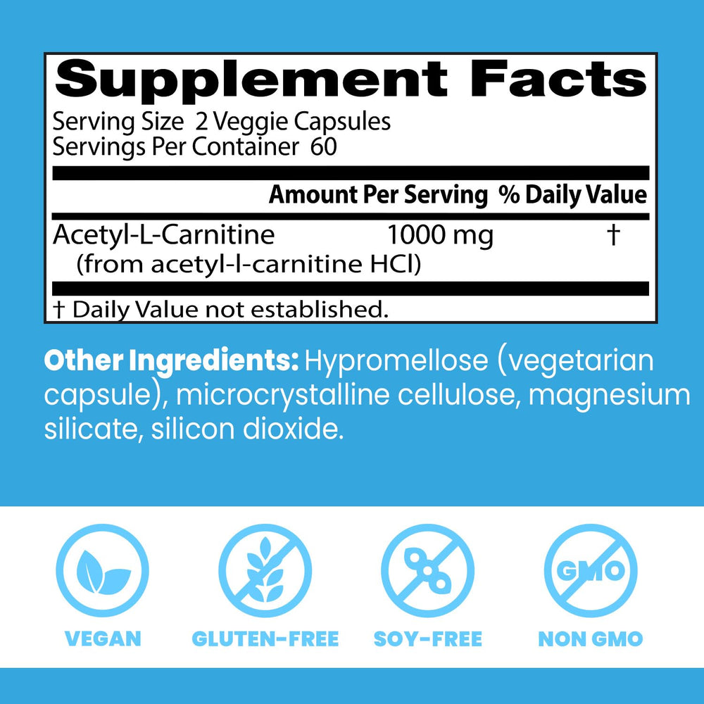 Doctor's Best Acetyl-L-Carnitine bottle pour shows easy dosage for daily use