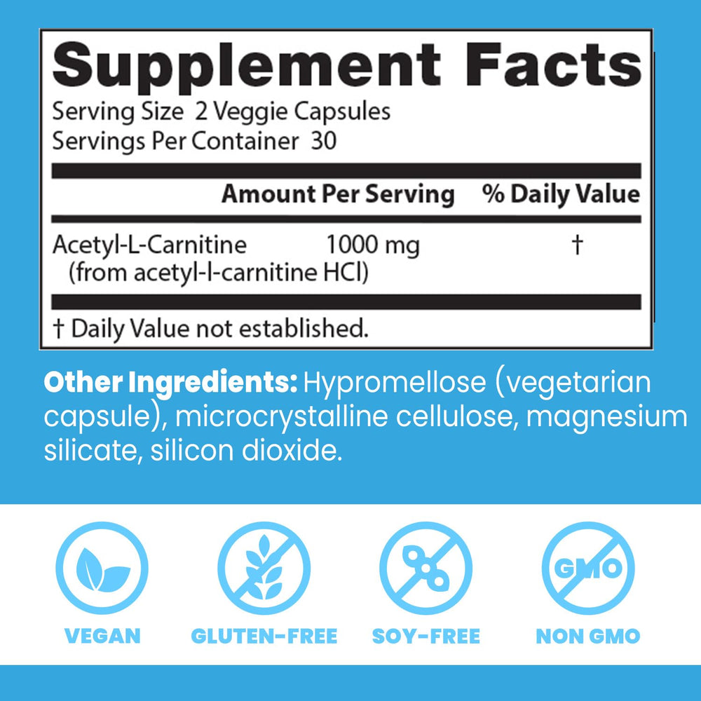 Doctor's Best Acetyl-L-Carnitine capsules on a kitchen counter for daily use.