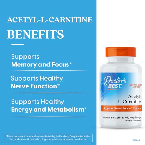 Doctor's Best Acetyl-L-Carnitine label detail indicating non-GMO vegan formula.