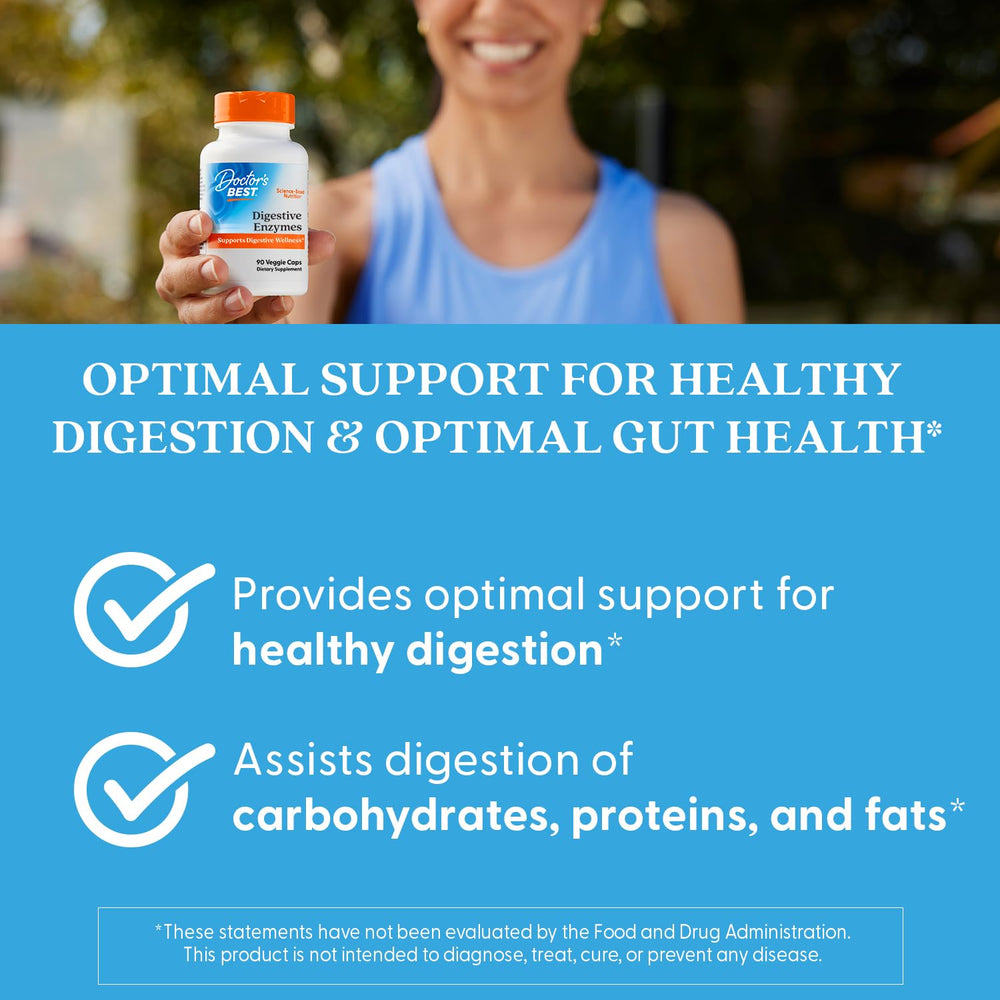 Doctors Best alpha-galactosidase beta-glucanase label highlights veggie beans grains digestion