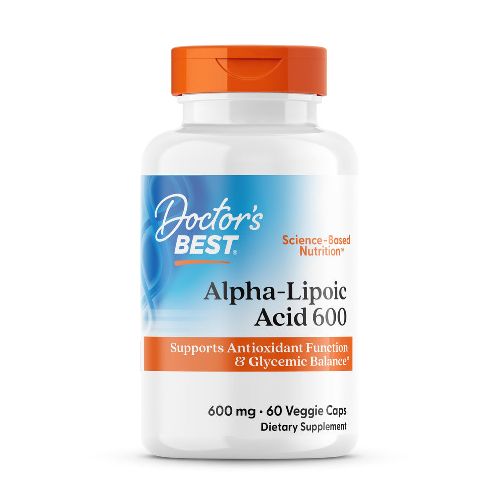 Doctor's Best Alpha-Lipoic Acid 600 bottle on display highlights antioxidant support.