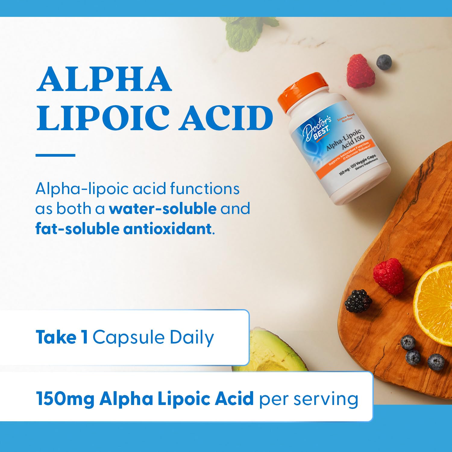 Doctor's Best Alpha-Lipoic Acid veggie caps in bottle show vegan capsule form