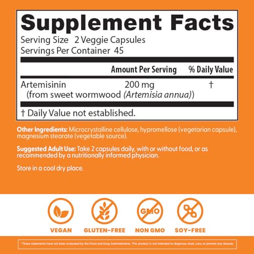 Ingredients panel shows Artemisinin from sweet wormwood for potency.