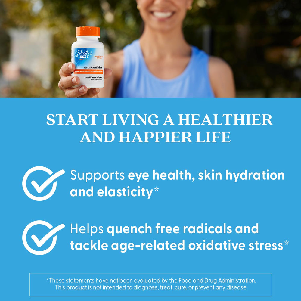 Doctor's Best Astaxanthin bottle pour shot for convenient daily use.
