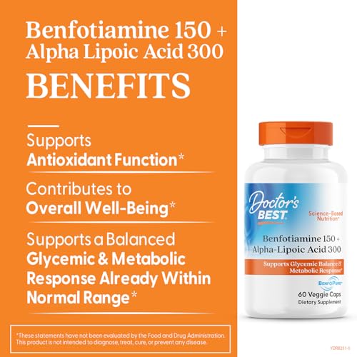 Doctor's Best benfotiamine capsules close-up, highlighting high bioavailability