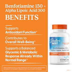 Doctor's Best benfotiamine capsules close-up, highlighting high bioavailability