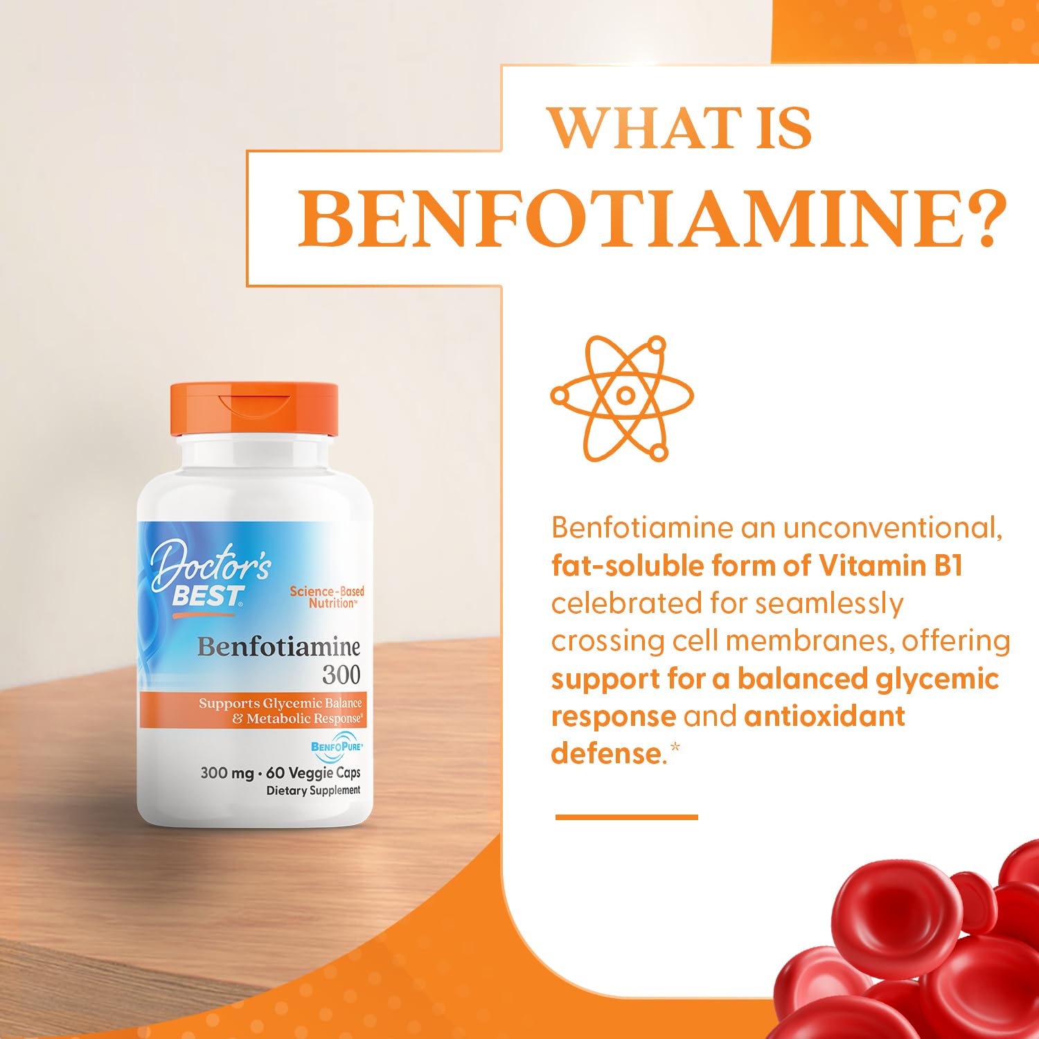 Shiny cap of Doctor's Best Benfotiamine bottle catching light during daily supplement routine