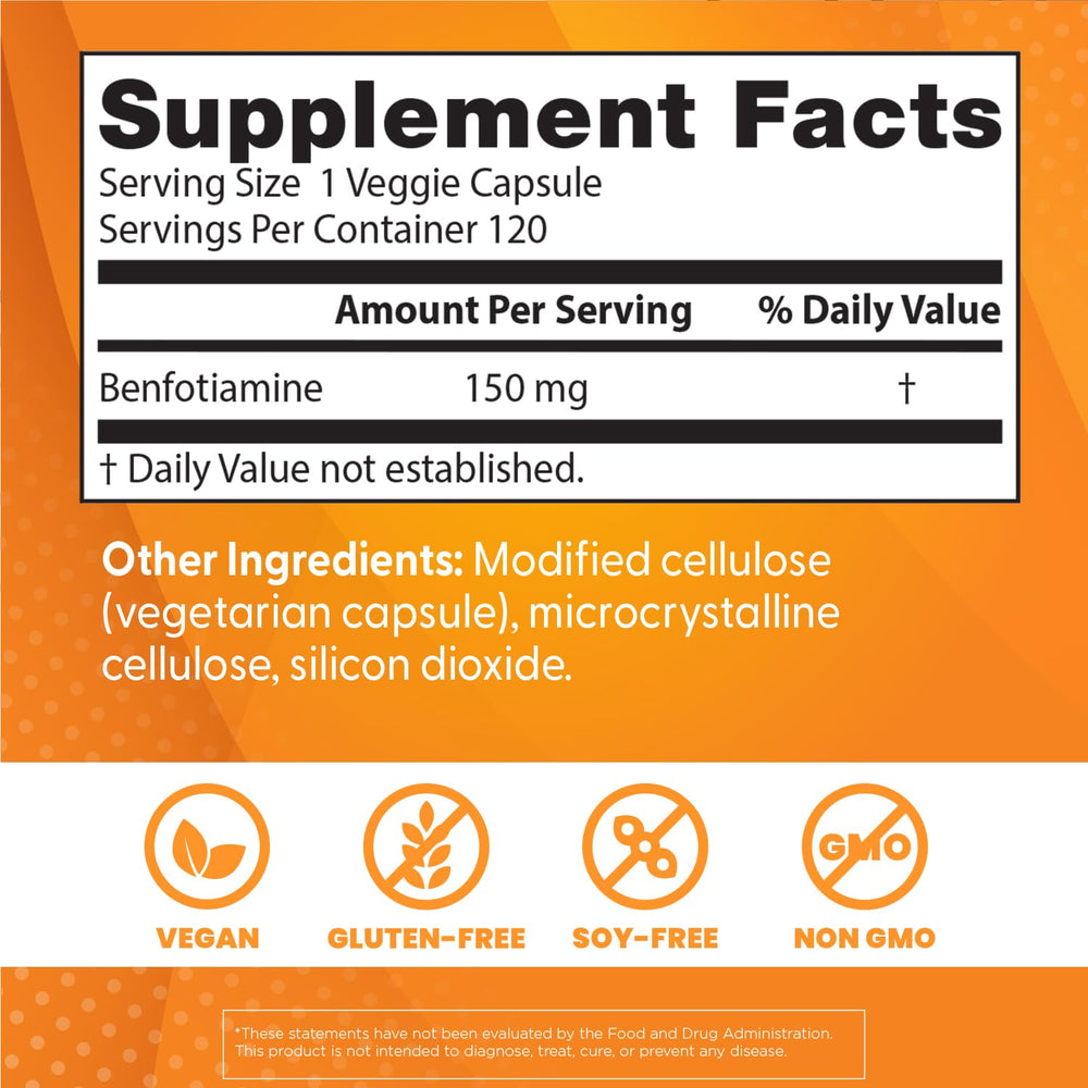 Doctor's Best Benfotiamine ingredient panel showing 150 mg potency