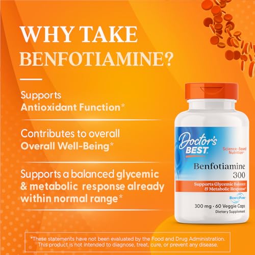 Label detail of Doctor's Best Benfotiamine showing non-GMO and gluten-free features