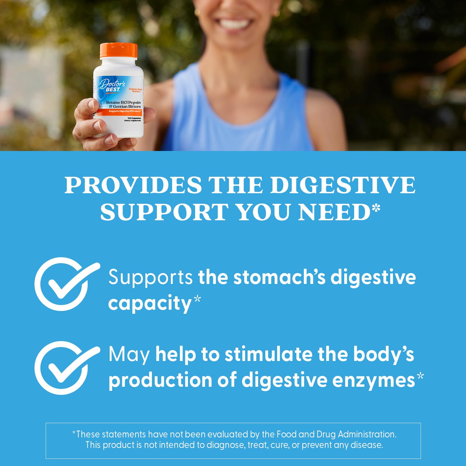 Doctors Best Betaine HCl Pepsin Gentian Bitters gentian plant image suggests digestive capacity support