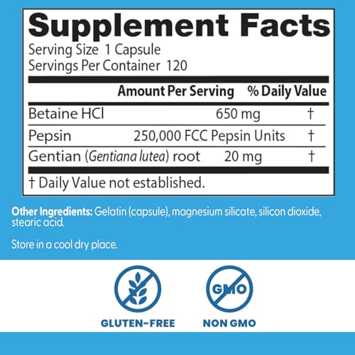 Doctors Best Betaine HCl Pepsin Gentian Bitters ingredient pepsin highlights protein digestion support
