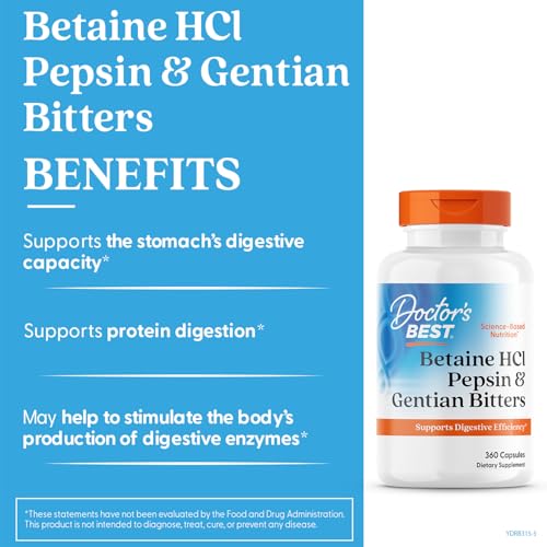 Doctor's Best Betaine HCl Pepsin Gentian Bitters ingredient close-up supporting protein digestion