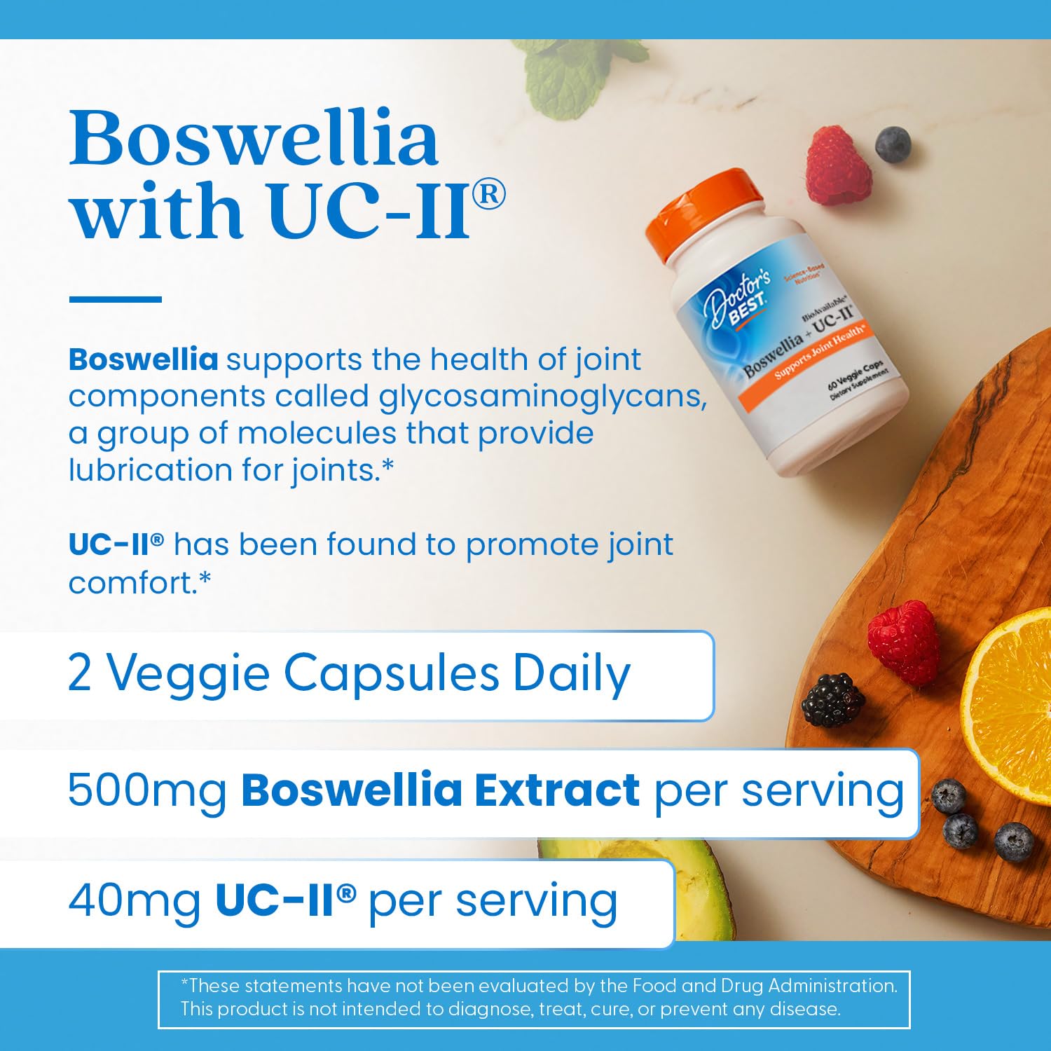 Back label shows dosage guidance and UC-II information