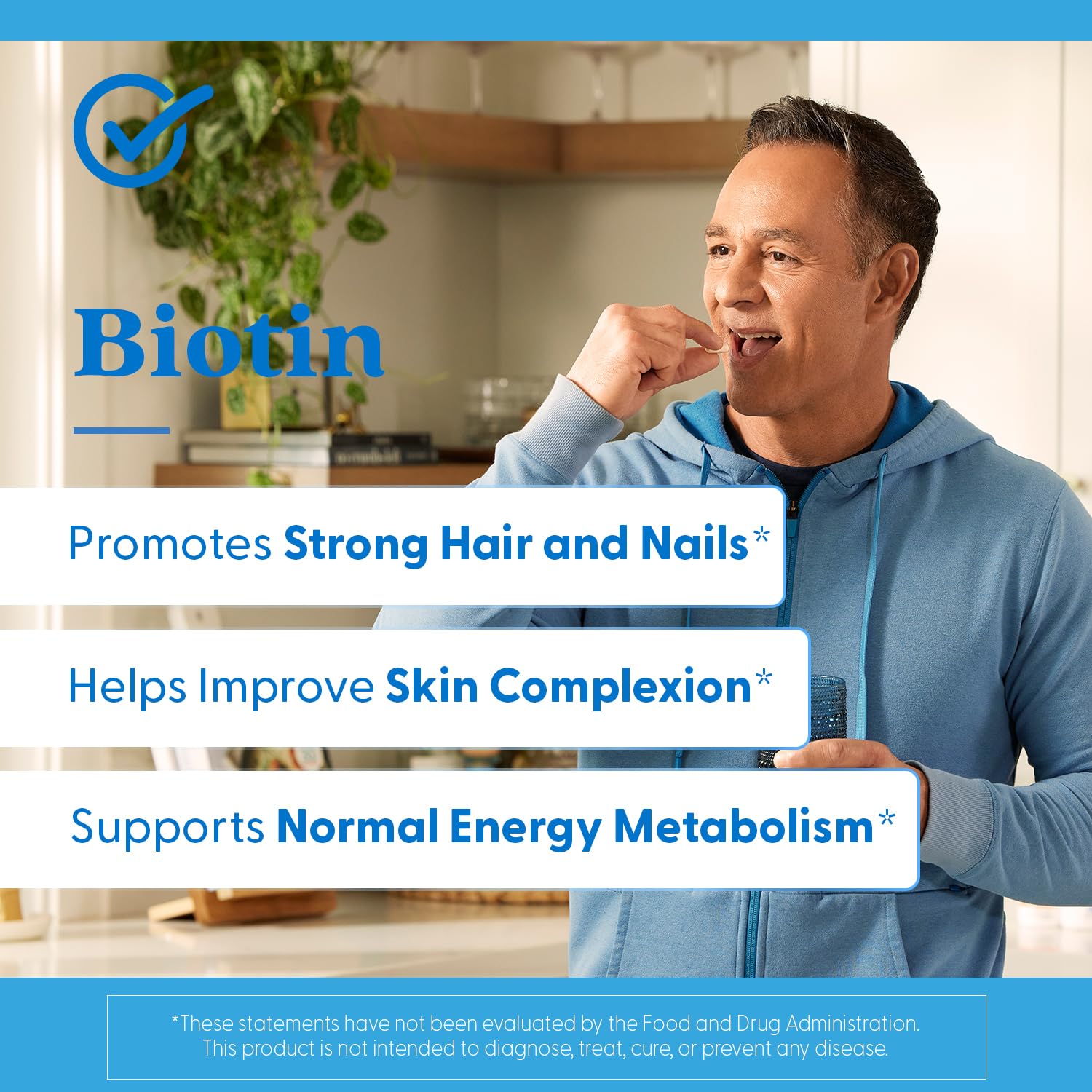 Doctor's Best Biotin bottle on shelf - vegan, non-GMO, gluten-free features.