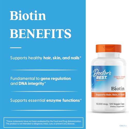 Doctor's Best Biotin label front - clear dosage and vegan, non-GMO claims.