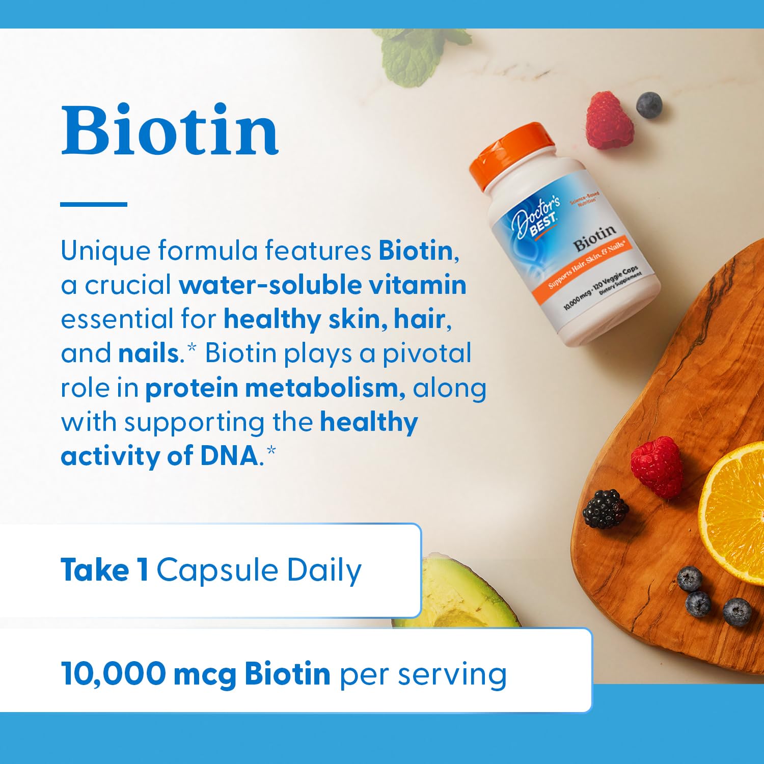 Doctor's Best Biotin nutrition facts panel - transparent dosage details.