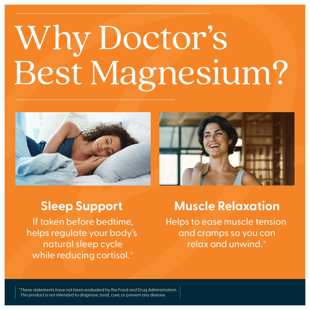 Doctor’s Best bottle on nightstand for sleep support.