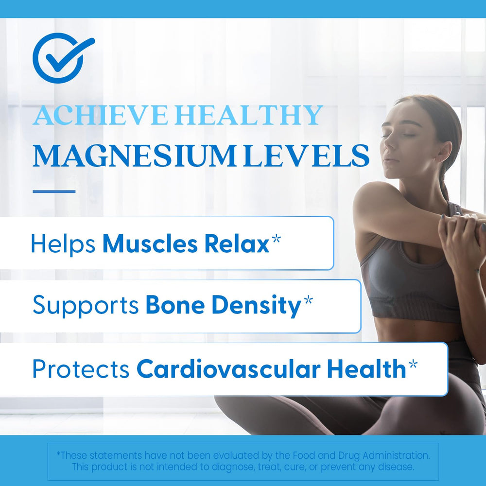 Bottle of Doctor's Best magnesium beside a glass of water for morning routine.