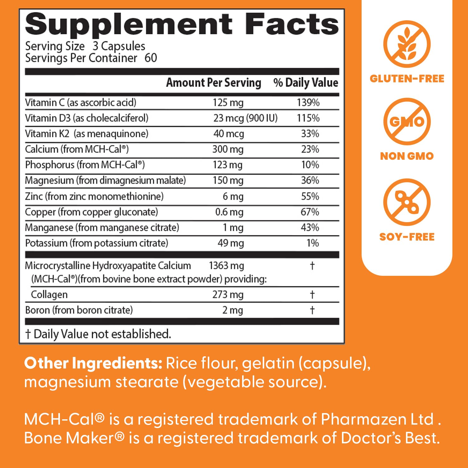 Doctors Best Calcium Bone Maker Complex label closeup highlighting key features
