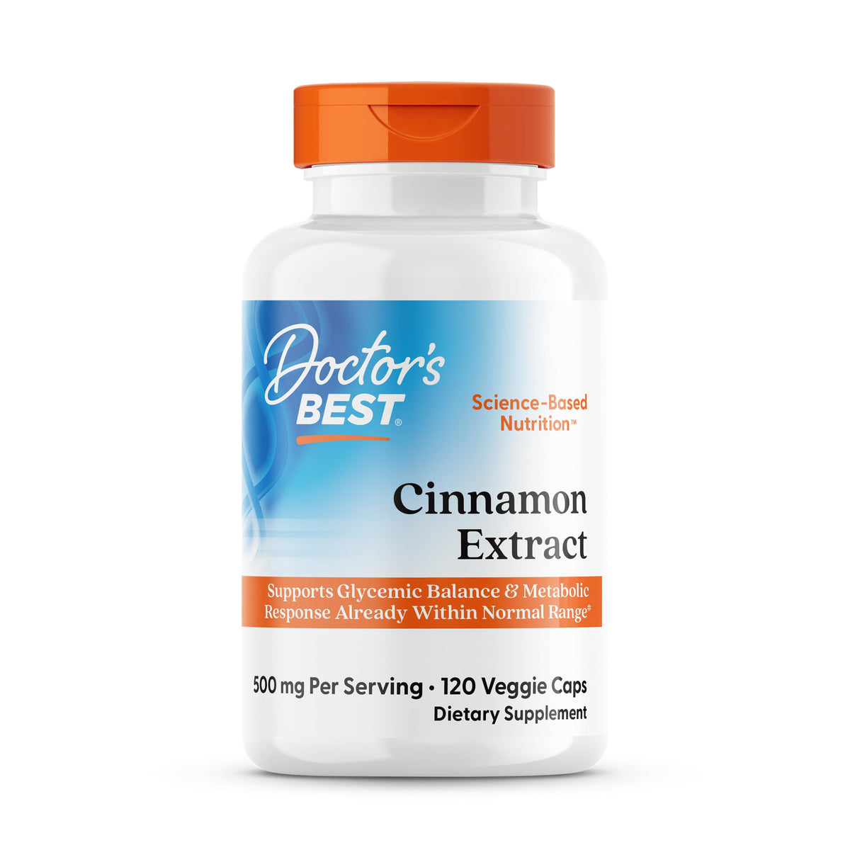 Doctors Best Cinnamon Extract with CinSulin bottle pour supports convenient daily glycemic balance.