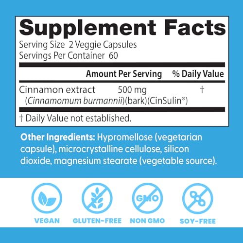 Doctors Best Cinnamon Extract with CinSulin label packaging emphasizing non-GMO and vegan features.