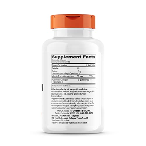 Close-up of Doctor's Best collagen tablets showing the 1000 mg dosage.