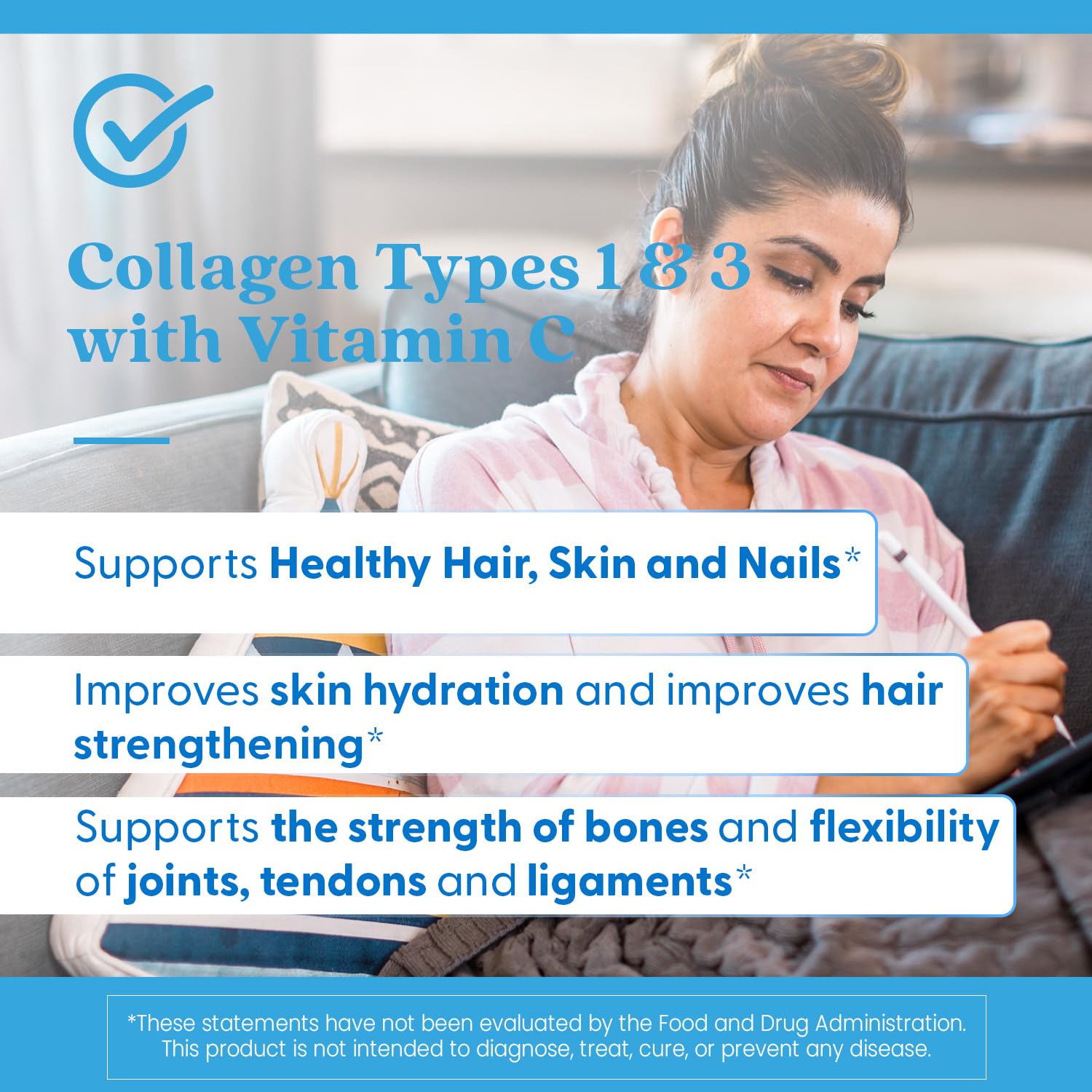 Shape and texture close-up of Doctor's Best Collagen Types 1 & 3 ingredients panel.