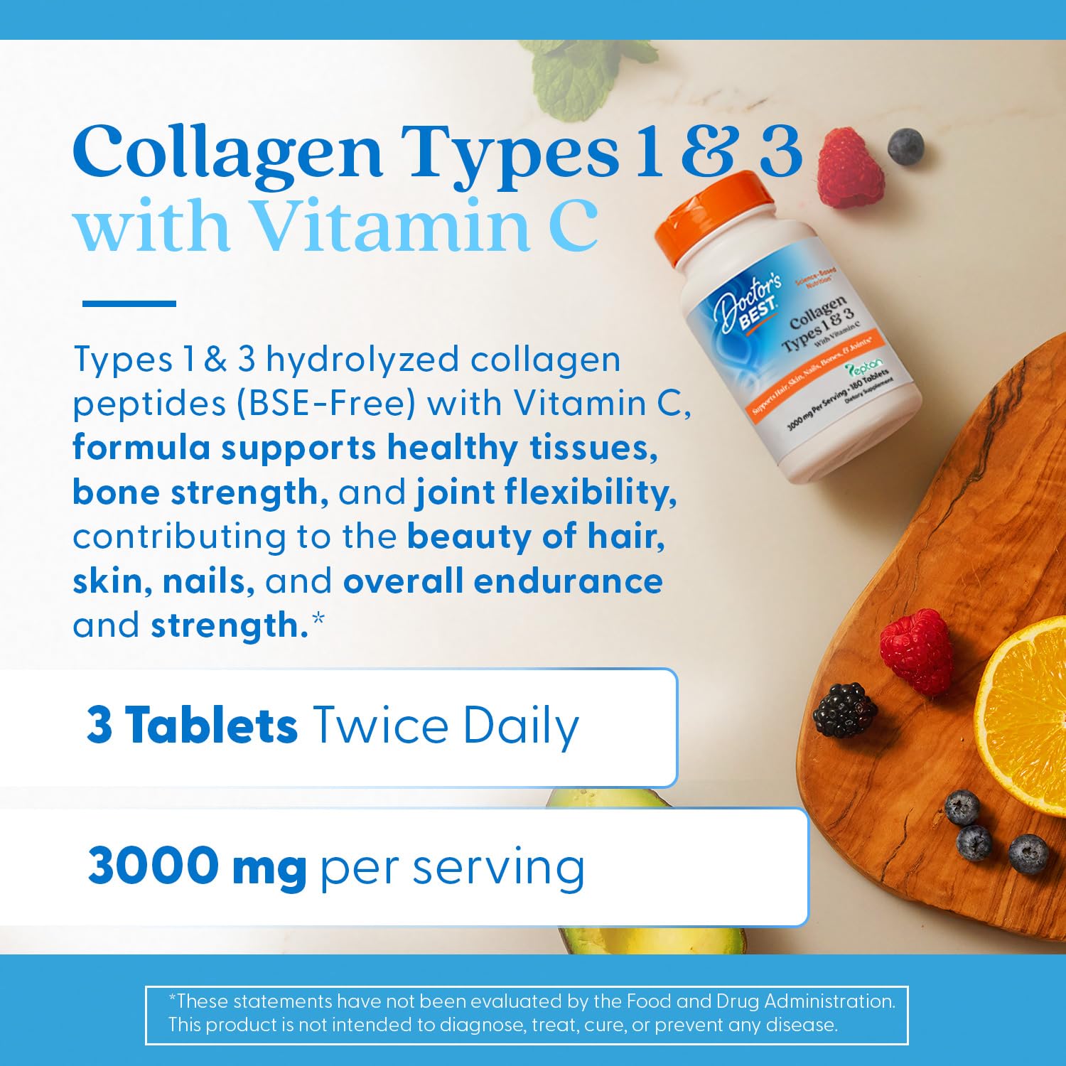 Doctor's Best Collagen Types 1 & 3 Non-GMO gluten-free label on the bottle.