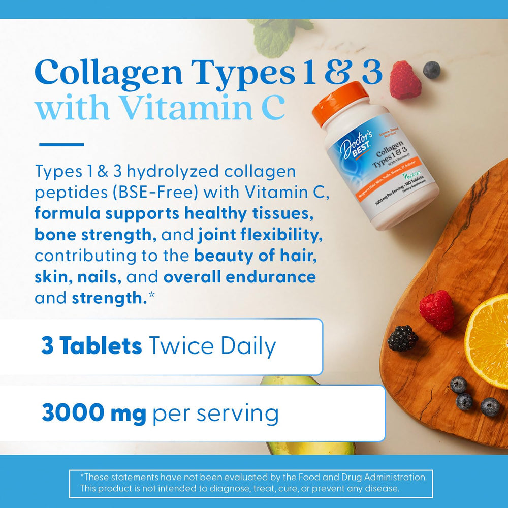 Doctor's Best Collagen Types 1 & 3 Non-GMO gluten-free label on the bottle.