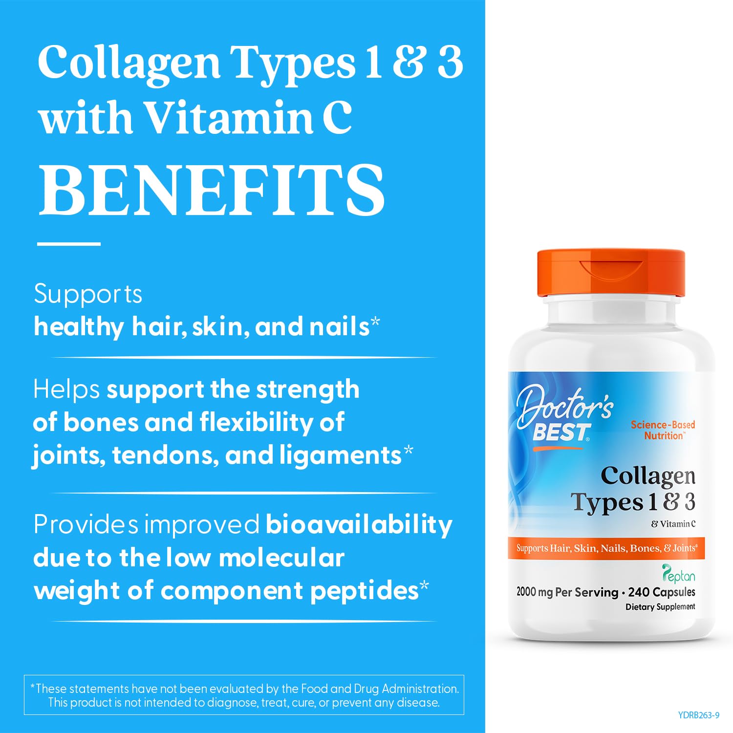 Doctor's Best collagen types 1 & 3 powder jar ready for versatile beverage mixing