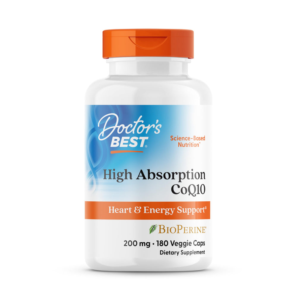 Doctor's Best CoQ10 bottle front highlights high absorption.