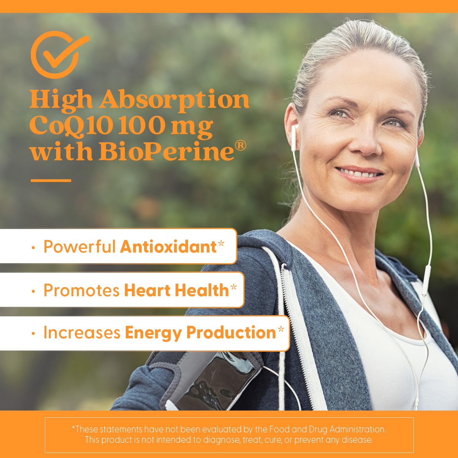 Doctor's Best CoQ10 heart health energy picture communicates potential daily benefits.