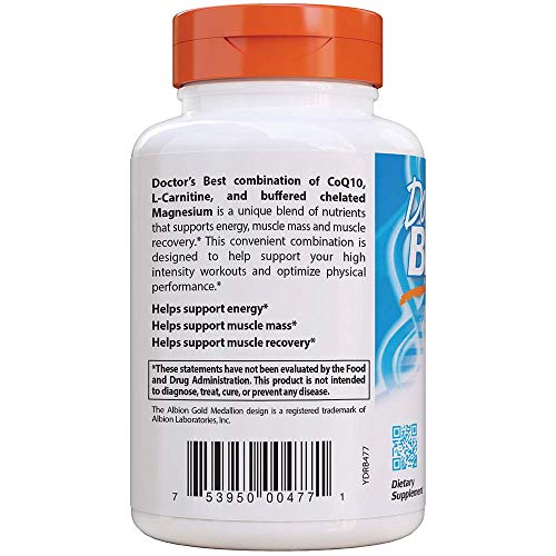 CoQ10/L-Carnitine/Magnesium blend bottle by Doctor's Best for athletic energy.