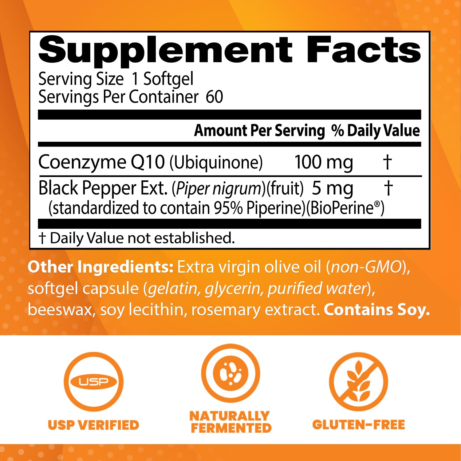 Doctor's Best CoQ10 softgels close-up for easy swallowing and absorption.