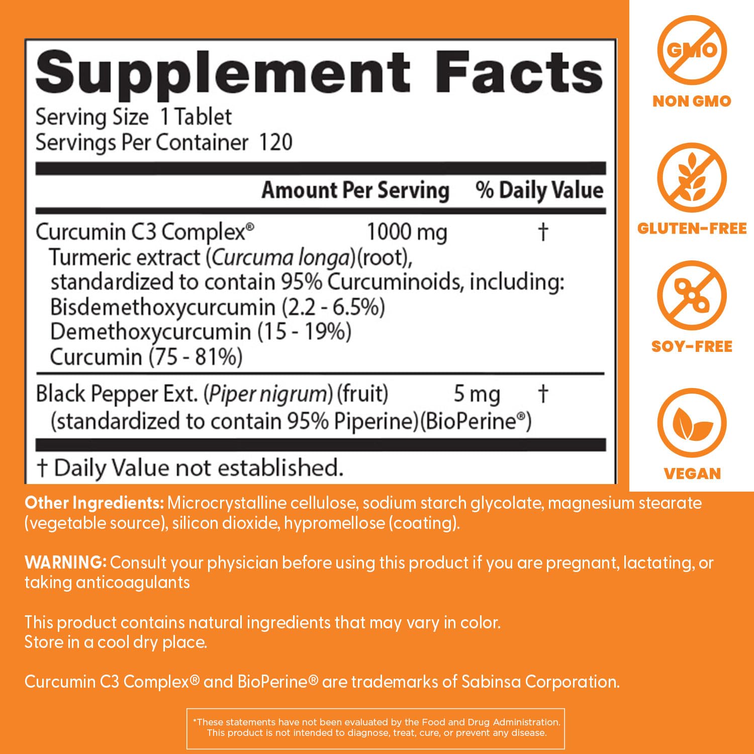 Doctor's Best Curcumin label highlights gluten-free and non-GMO.
