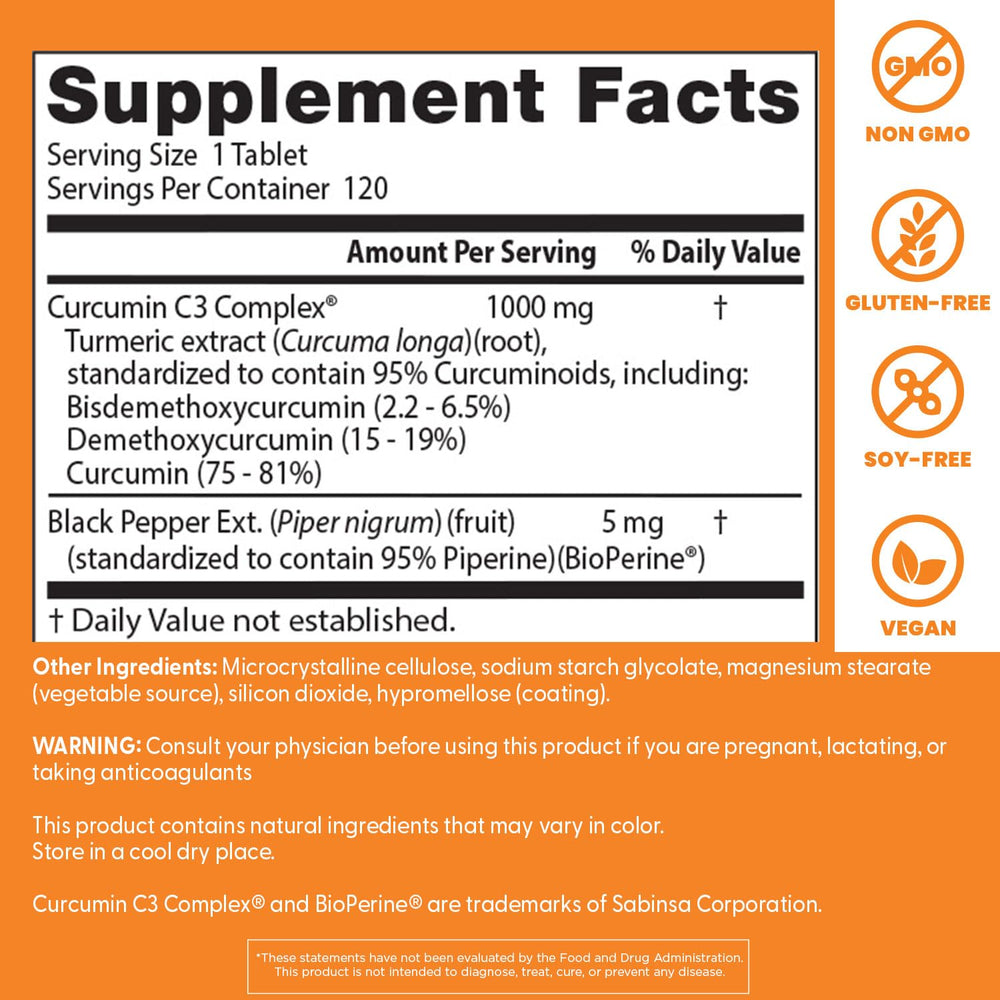 Doctor's Best Curcumin label highlights gluten-free and non-GMO.