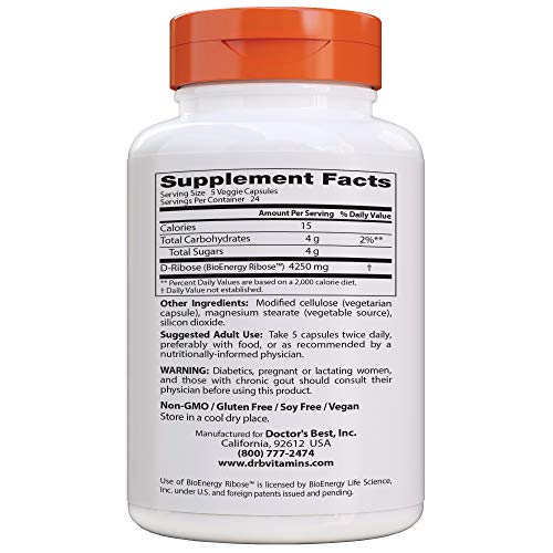 Doctor's Best D-Ribose capsules close-up highlighting vegan formula