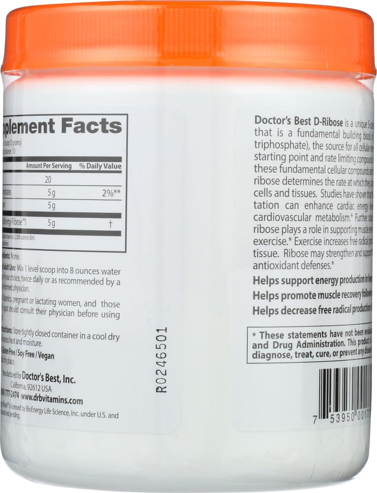 Doctor's Best D-Ribose powder scoop shows convenient daily serving.