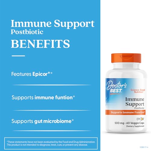 Doctors Best Epicor postbiotic capsules close-up showing metabolites for immune and gut health.