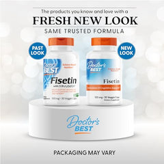 Doctor's Best Fisetin with Novusetin bottle back label highlighting non-GMO vegan formula