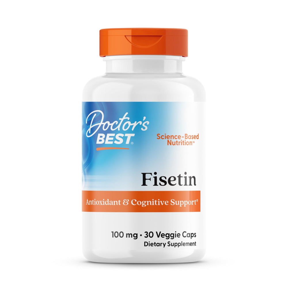 Doctor's Best Fisetin with Novusetin bottle front showing the product for daily antioxidant support
